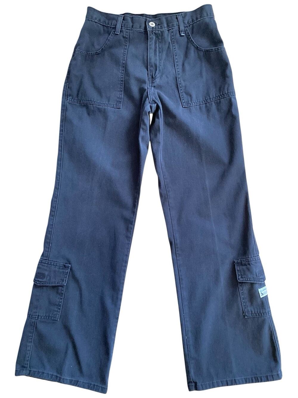 Vintage 90s Y2k Blue Asphalt Navy Cotton Cargo Flare Bootcut Pants Size S/2/4